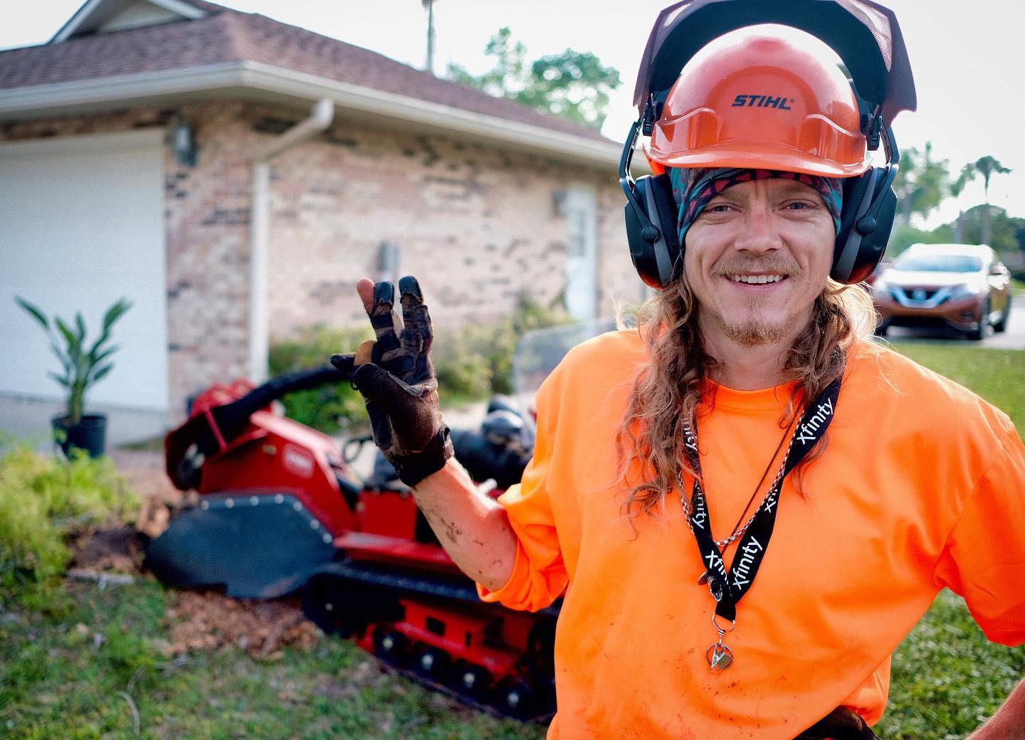 Stump grinder in action